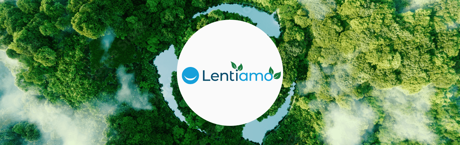 Lentiamo logo på en grøn skov