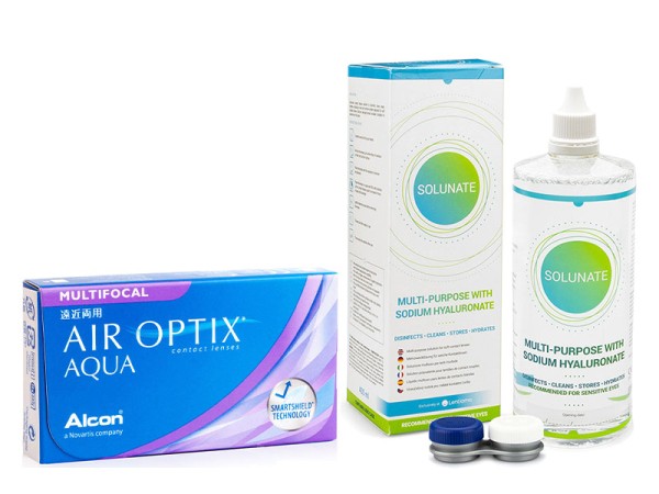 Air Optix Aqua Multifocal (6 linser) + Solunate Multi-Purpose 400 ml med etui