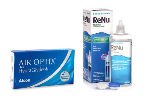 Air Optix Plus Hydraglyde (6 linser) + ReNu MultiPlus 360 ml med etui