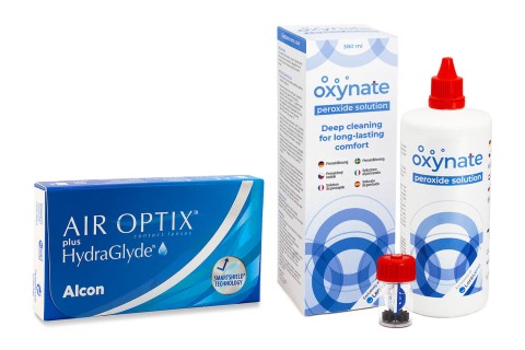 Air Optix Plus Hydraglyde (6 linser) + Oxynate Peroxide 380 ml med etui