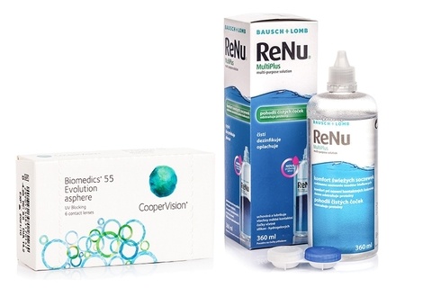 Biomedics 55 Evolution CooperVision (6 linser) + ReNu MultiPlus 360 ml med etui